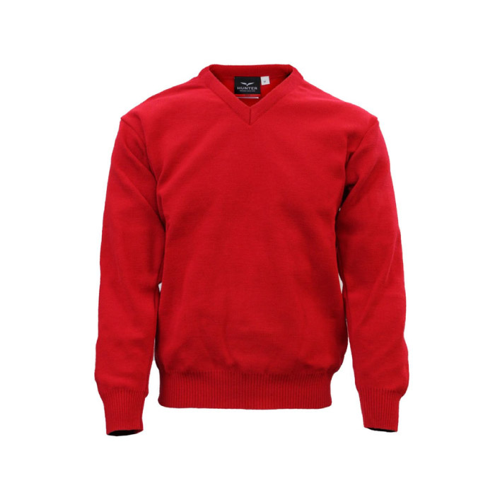 Hunter 100% Acrylic V-Neck Jumper - Red