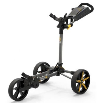 Powakaddy DLX Lite FF 3 Wheel Golf Trolley - Gunmetal/Yellow