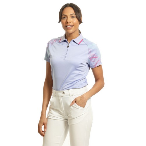 Island Green Ladies Leaf Print Raglan Polo Shirt