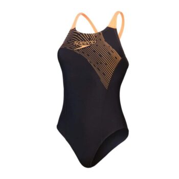 Speedo Ladies Medley Logo Swimsuit - Black/Orange