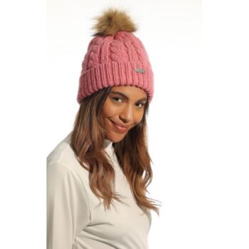 Island Green Ladies Faux Fur Pom Pom Fleeced Beanie Hat