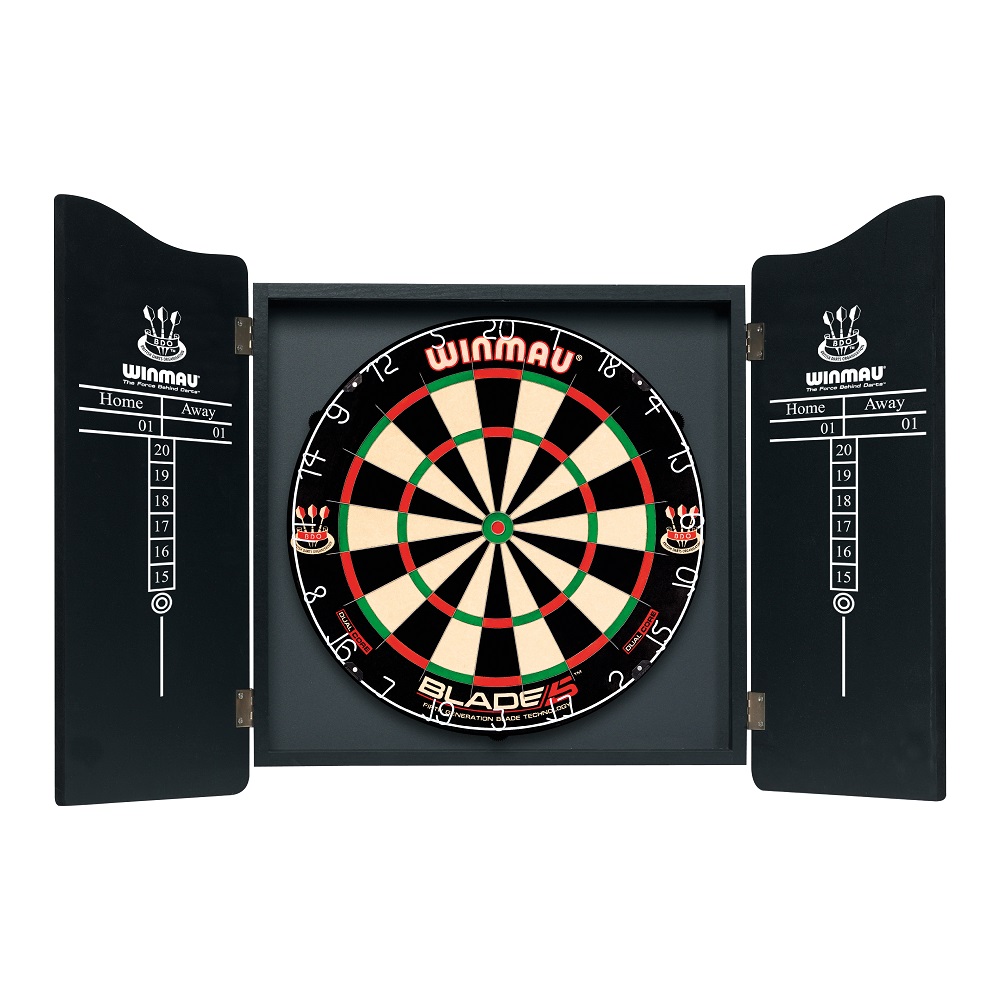 Winmau Black Deluxe Dartboard Cabinet Colgan Sports