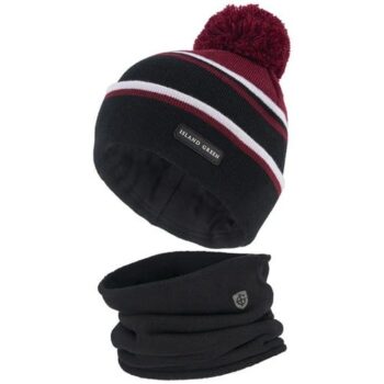 Island Green Golf Men's Knitted Bobble Hat & Neck Warmer Set Black/Red/White