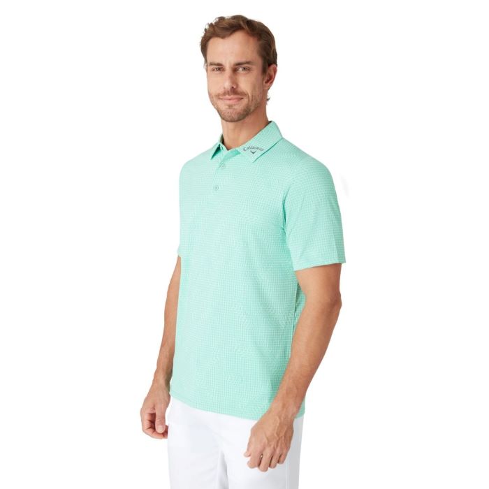 Callaway Warped Gingham Print Polo - Neptune/Green