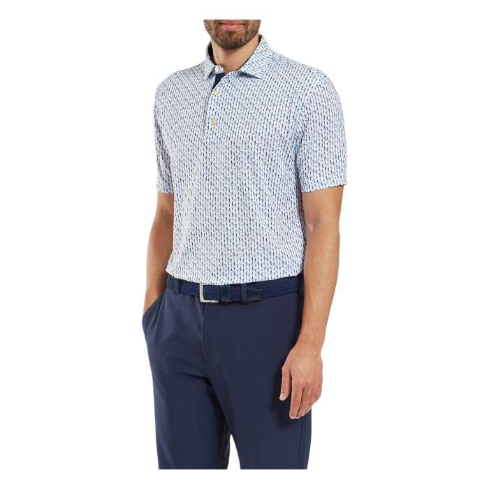 Footjoy Figure Print Lisle Polo - White/Navy