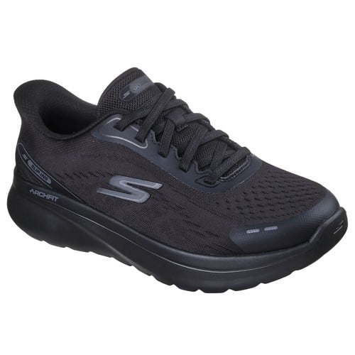 Love the support in your everyday walking style wearing Skechers Hands Free Slip-ins® Relaxed Fit®: GO WALK® Arch Fit® N-Joy. Designed with our Heel Pillow®, this vegan walking slip-on has been granted the APMA Seal of Acceptance and features a roomy engineered mesh upper with fixed stretch laces and a removable Arch Fit® insole.