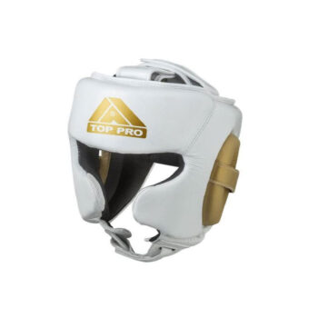 Top Pro 360 Leather Sparring Headguard - White/Gold