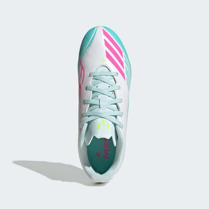 adidas Messi F50 Club FG Kids Football Boots - White/Pink/Aqua - Image 2