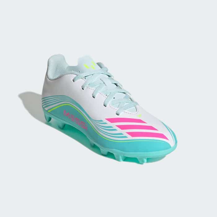adidas Messi F50 Club FG Kids Football Boots - White/Pink/Aqua - Image 3